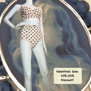 💙Sale! BLUSH Bra Panty SET Retro Longline High Waist Cameo Blue Dot 34D size S M